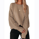 Ladies Solid Color Round Neck Twist Knit Sweater