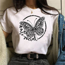 Printed White Ladies Casual Loose Personality Short Sleeves