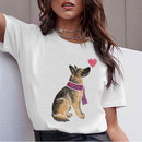 Ladies Harajuku Cute French German Shepherd T-shirt