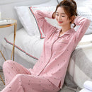 Pajamas Women'S Spring And Autumn Pure Cotton LongSleeved Thin Pajamas Suit Autumn Ladies Confinement Clothes Home Wear Pajamas