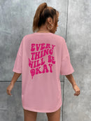 O Neck Short Sleeve Ladies Top Loose Print