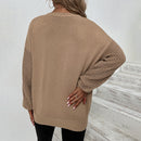 Ladies Solid Color Round Neck Twist Knit Sweater