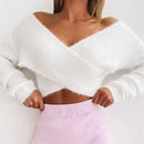 Ladies Cross V-neck Short Long Sleeve Sweater