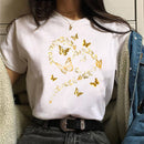 Printed White Ladies Casual Loose Personality Short Sleeves