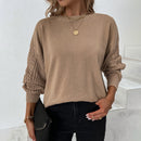 Ladies Solid Color Round Neck Twist Knit Sweater