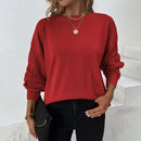 Ladies Solid Color Round Neck Twist Knit Sweater